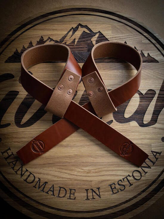 handmade cognac brown vegetable tanned heavy duty leather lifting straps for the gym