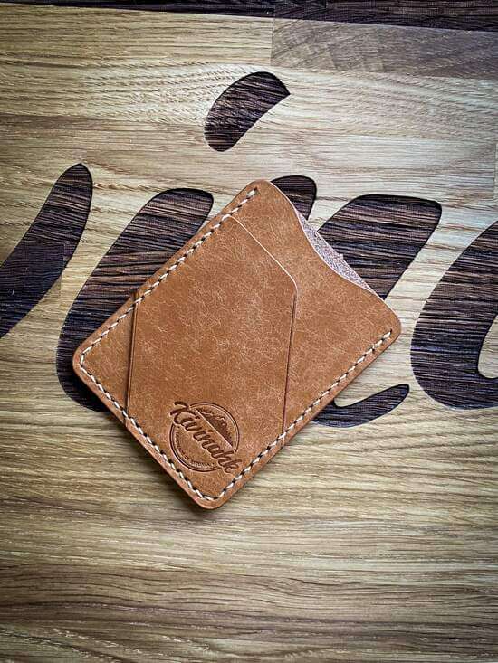 Handmade minimalist almond brown vegetable tanned leather cardholder